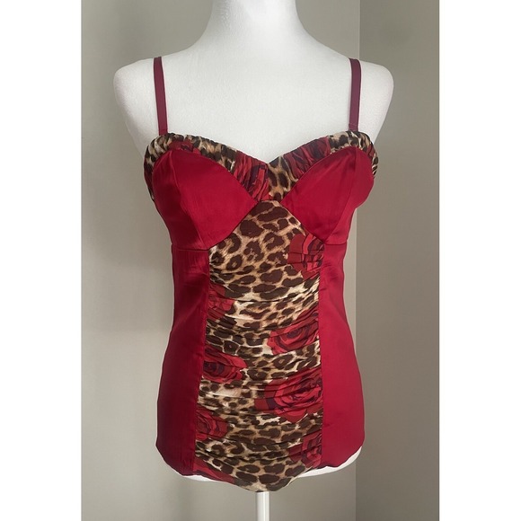 Express Design Studio M/6 Y2K Silk Babydoll Tank Top Red Removable Strap Rouched - Picture 1 of 16
